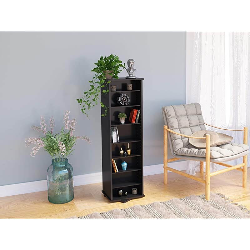 Two-Sided Spinning Tower Storage Cabinet, Black
