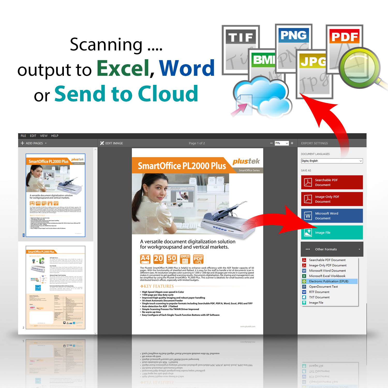 Plustek OpticSlim 550 Plus - Compact Flatbed scanner with 600 x 600 dpi. Perfect for ID / Passport or Document Scanner