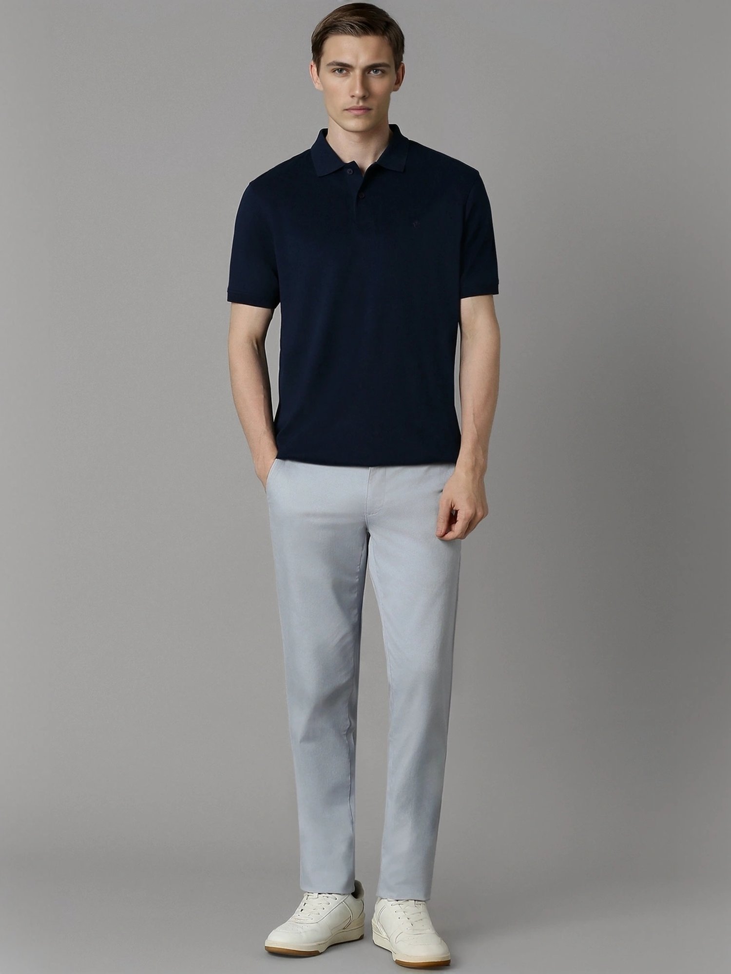 Louis Philippe Navy Cotton Regular Fit Polo T-Shirt