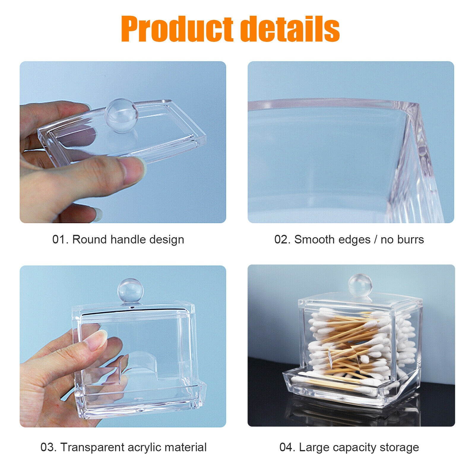 1/2X Cotton Swab Holder Cosmetic Makeup Acrylic Organizer Box Jar Clear Storage