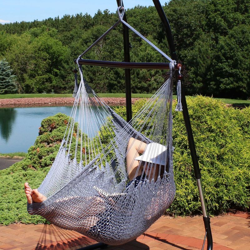 Sunnydaze Modern Boho Style Soft Spun Polyester Rope Hanging Caribbean XL Hammock Chair Swing - Gray