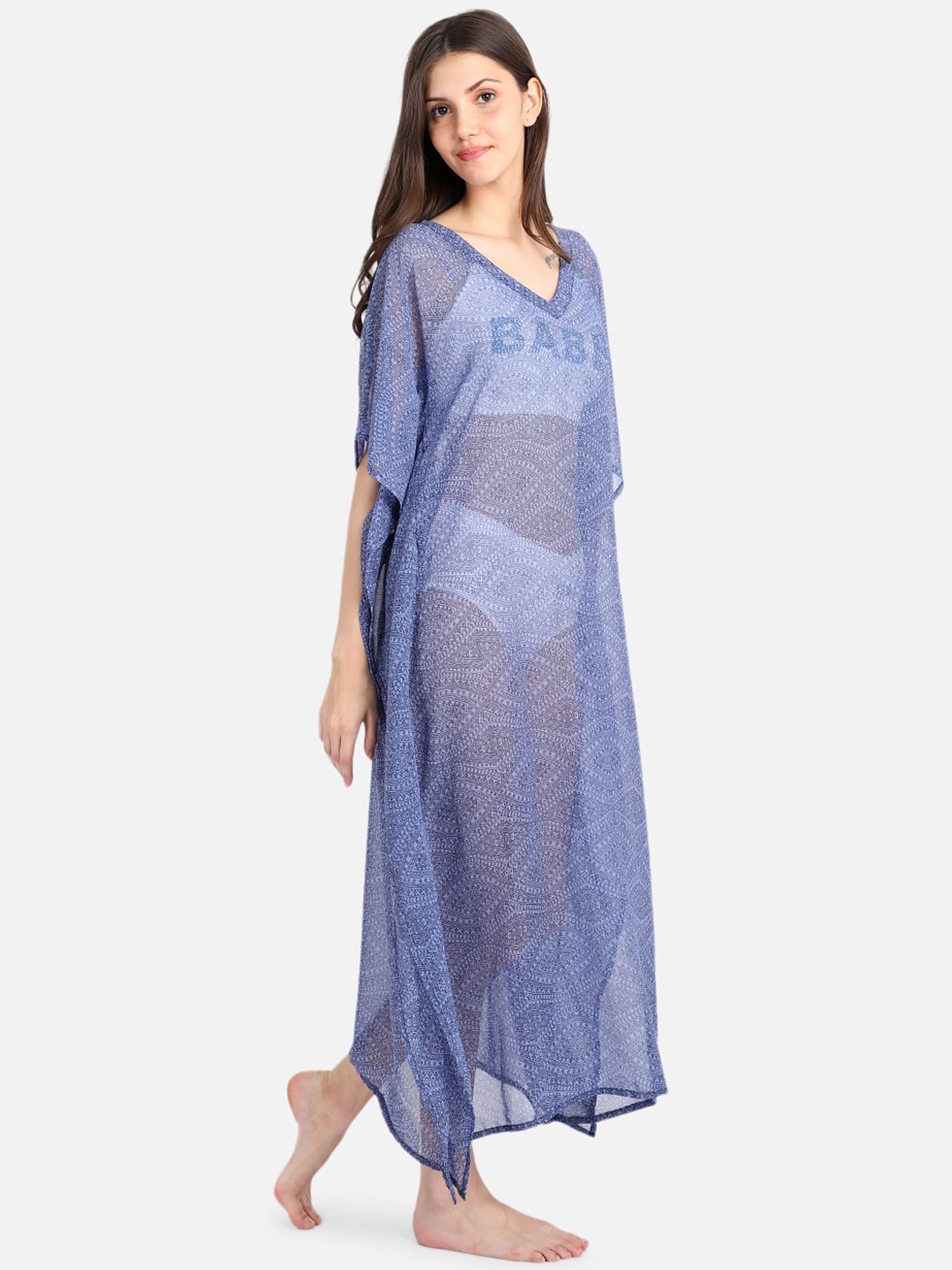 Erotissch Blue Printed Beachwear Cover-Up Kaftan