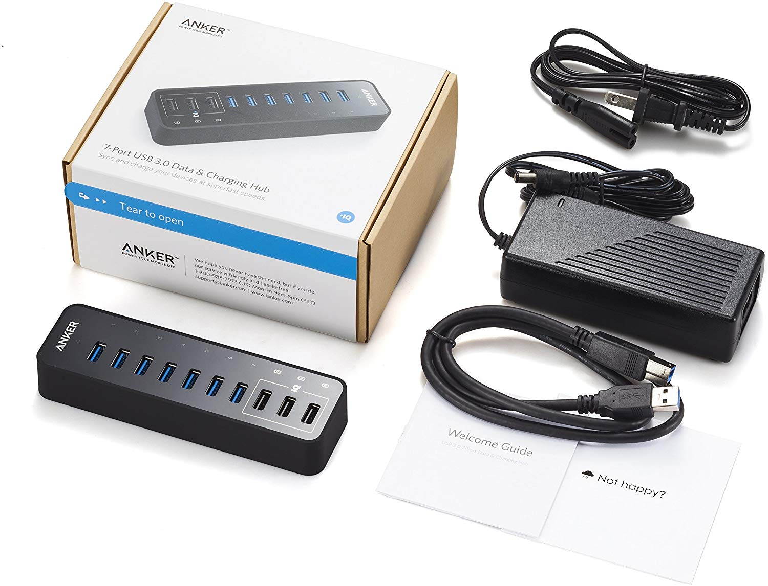 USB HUB, 10 Port 60W Data Hub with 7 USB 3.0 Ports and 3 PowerIQ Charging Ports for MacBook, Mac Pro/Mini, iMac, XPS, Surface Pro, iPhone 7, 6s Plus, iPad Air 2, Galaxy Series, Mobile HDD, and More