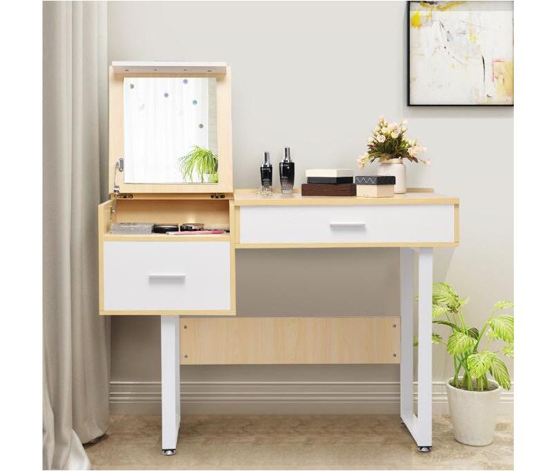 Costway Vanity Table Flip Top Square Makeup Table Writing Table