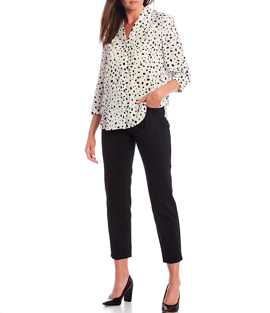 Investments Petite Size 3/4 Sleeve Animal Print Button Front Top