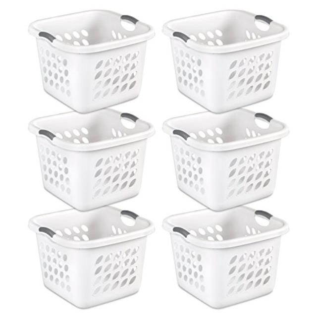 sterilite 12178006 1.5 bushel/53 liter ultra square laundry basket, white basket w/ titanium inserts, 6pack