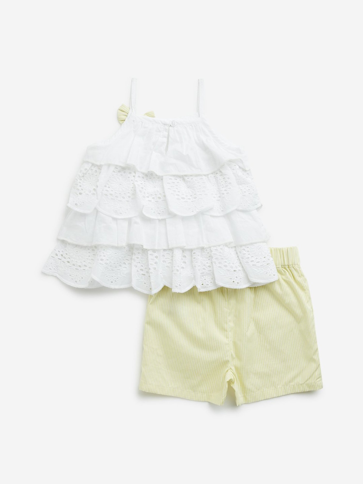 HOP Baby by Westside Lime Schiffli Design Cotton Top & Mid-Rise Shorts