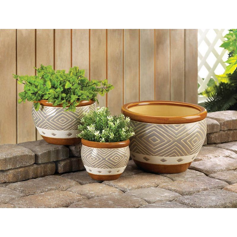 13.2" Indoor/Outdoor Ceramic Planter Trio Earth Tone - Zings & Thingz