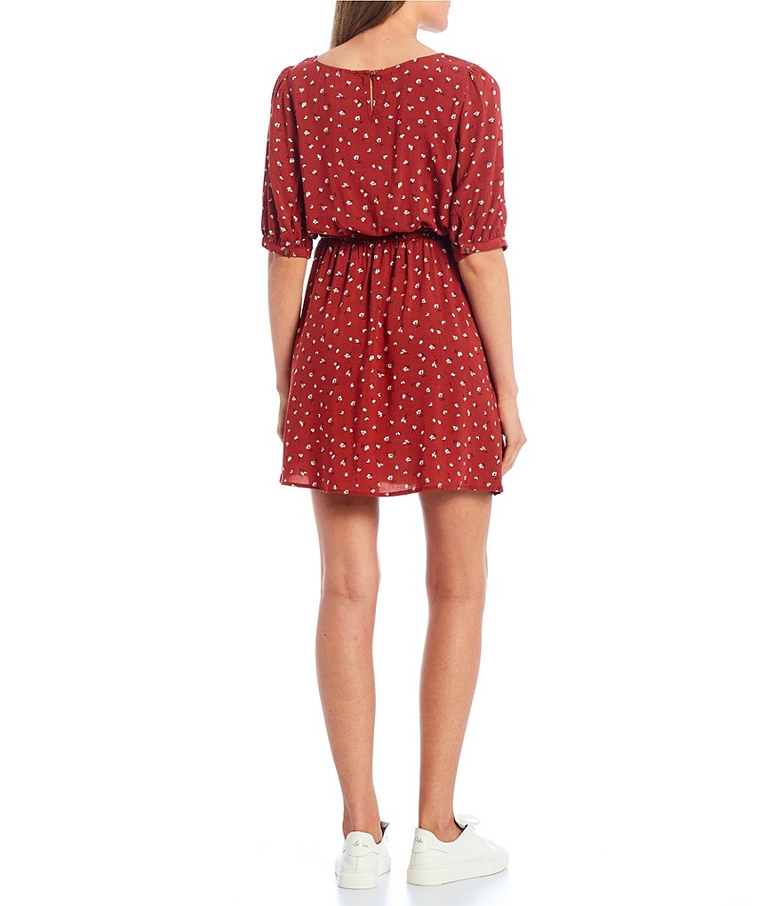 Copper Key Short Sleeve Ditsy Print Smocked Waist Dress