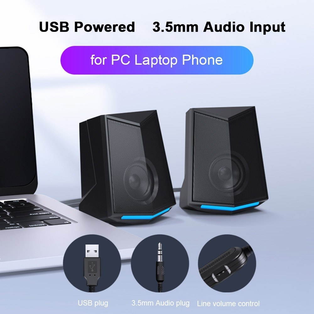 V-115 Computer Desktop Speaker Audio 2.0 Sound Channel Stereo Sound 3W Output Power USB Mini Portable