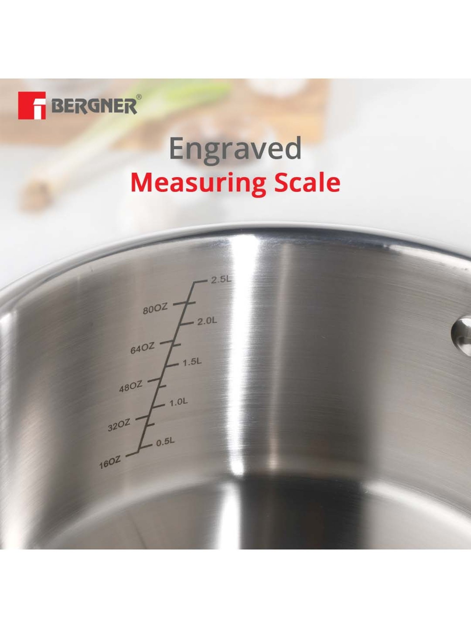 Bergner Triply Silver Stainless Steel Induction Base Casserole 20 cm diameter with Lid - Set of 1