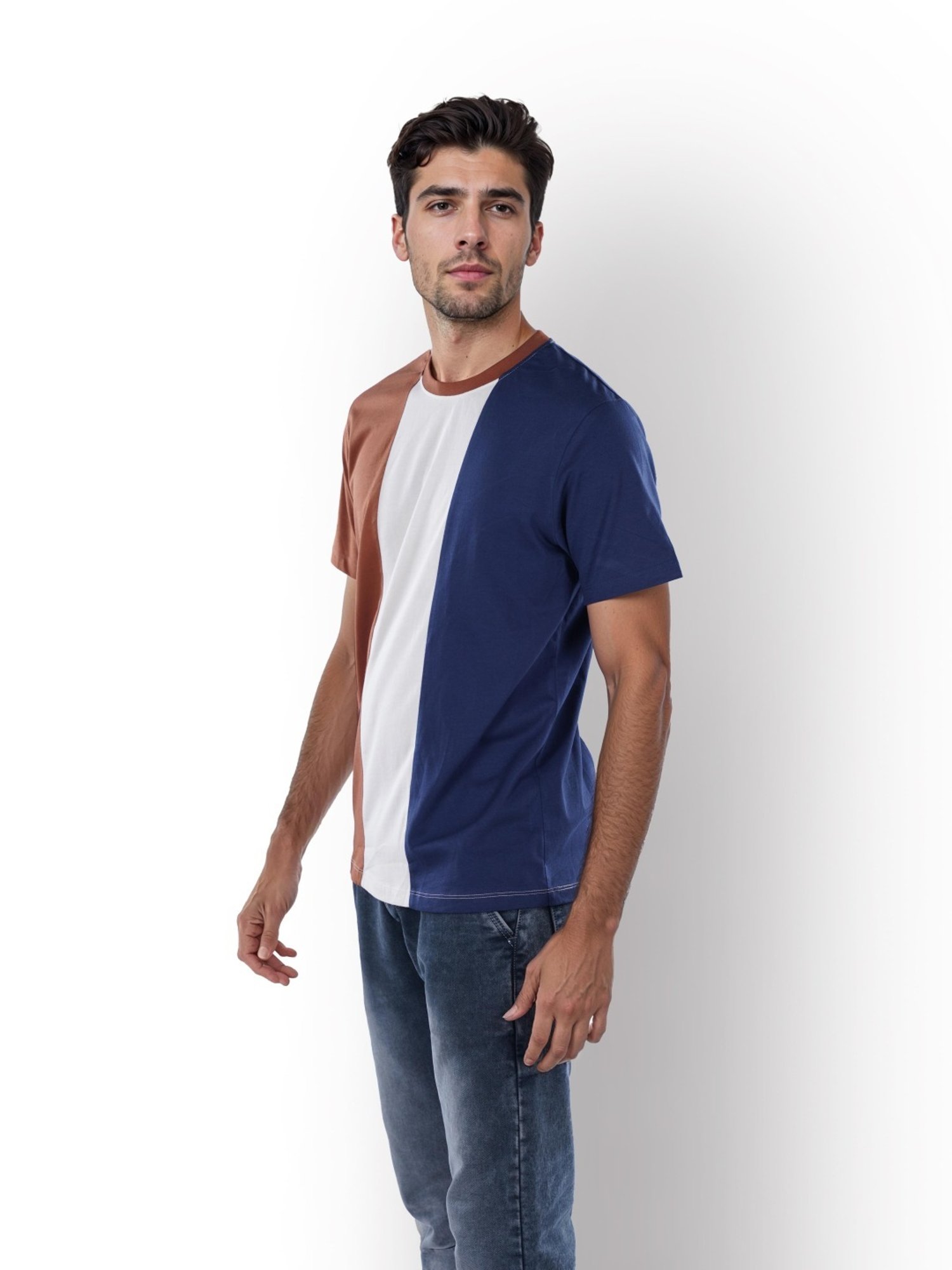 Celio* Navy Straight Fit Colour Block T-Shirt