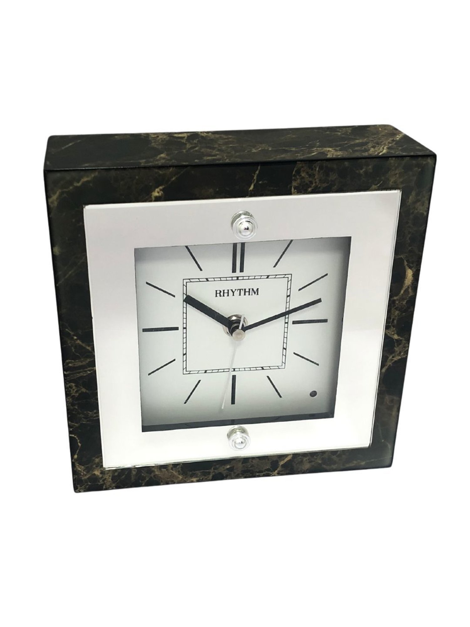 RHYTHM Elegant Square Black & Gold Wood Table Clock