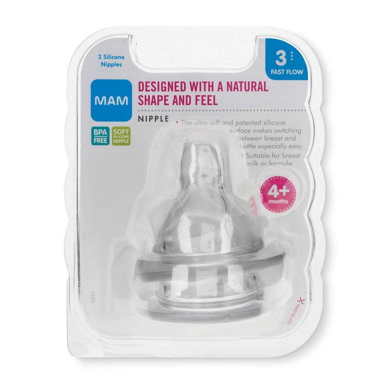 MAM Fast Flow Silicone Nipples 4+ Months - 2ct