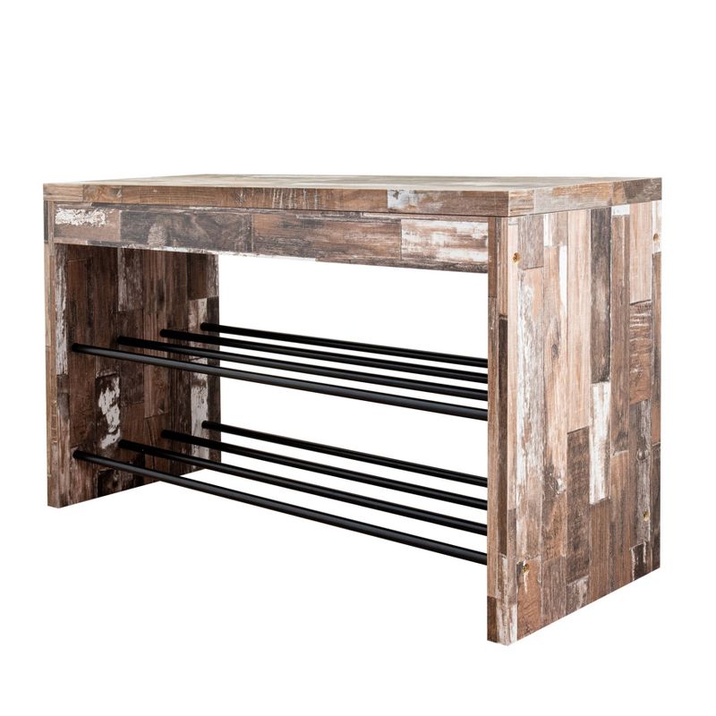 Industrial Shoe Bench with Metal Storage Racks Distressed Wood - Danya B.