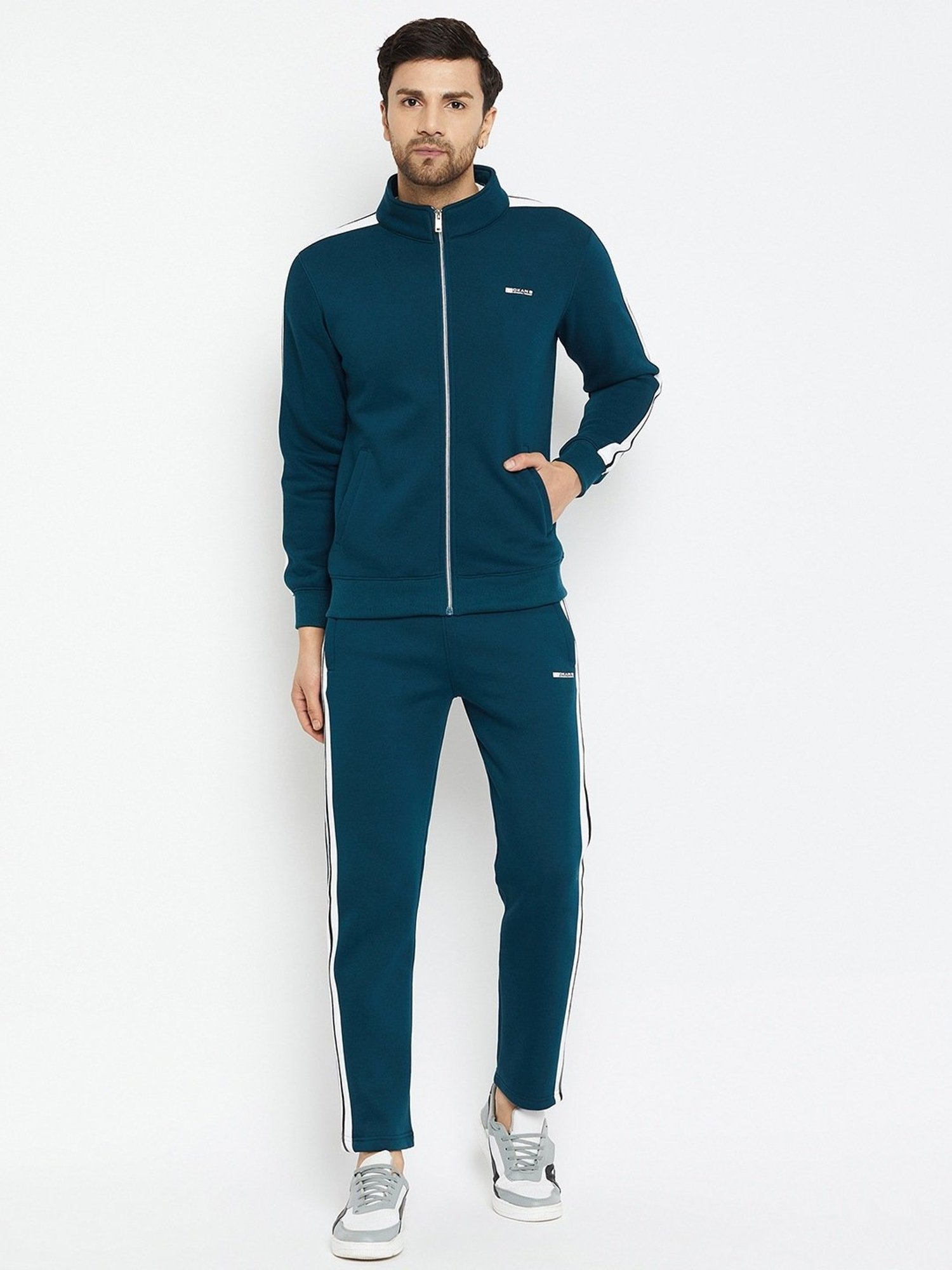 Okane Teal Regular Fit Colour Block Tracksuit