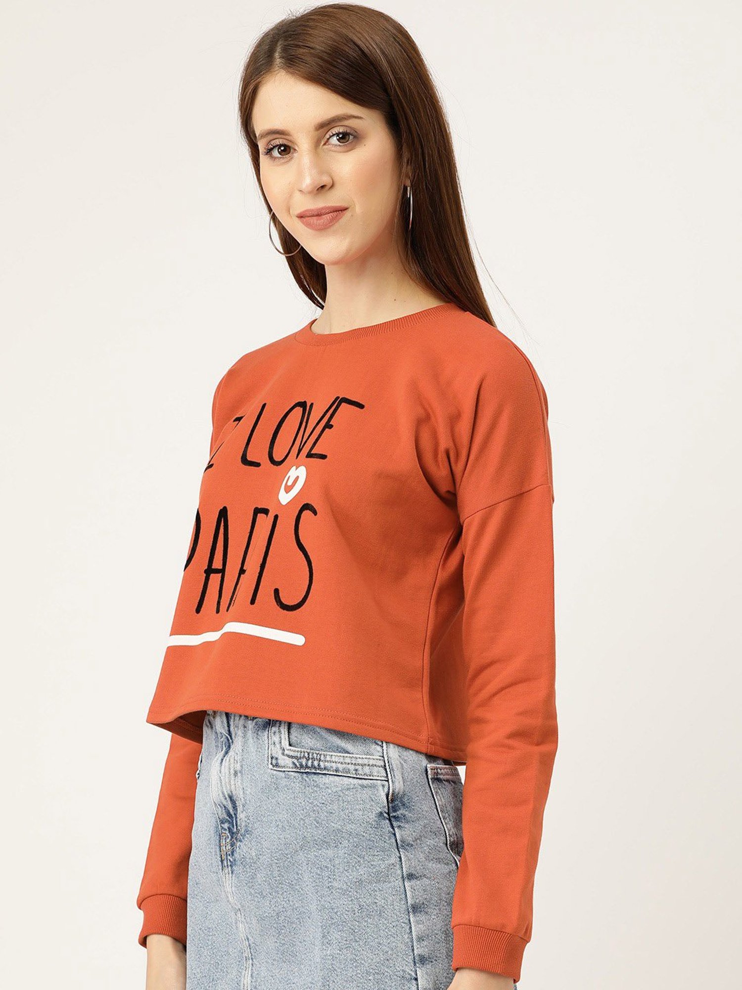 Sera Orange Graphic Print Crop Sweatshirt
