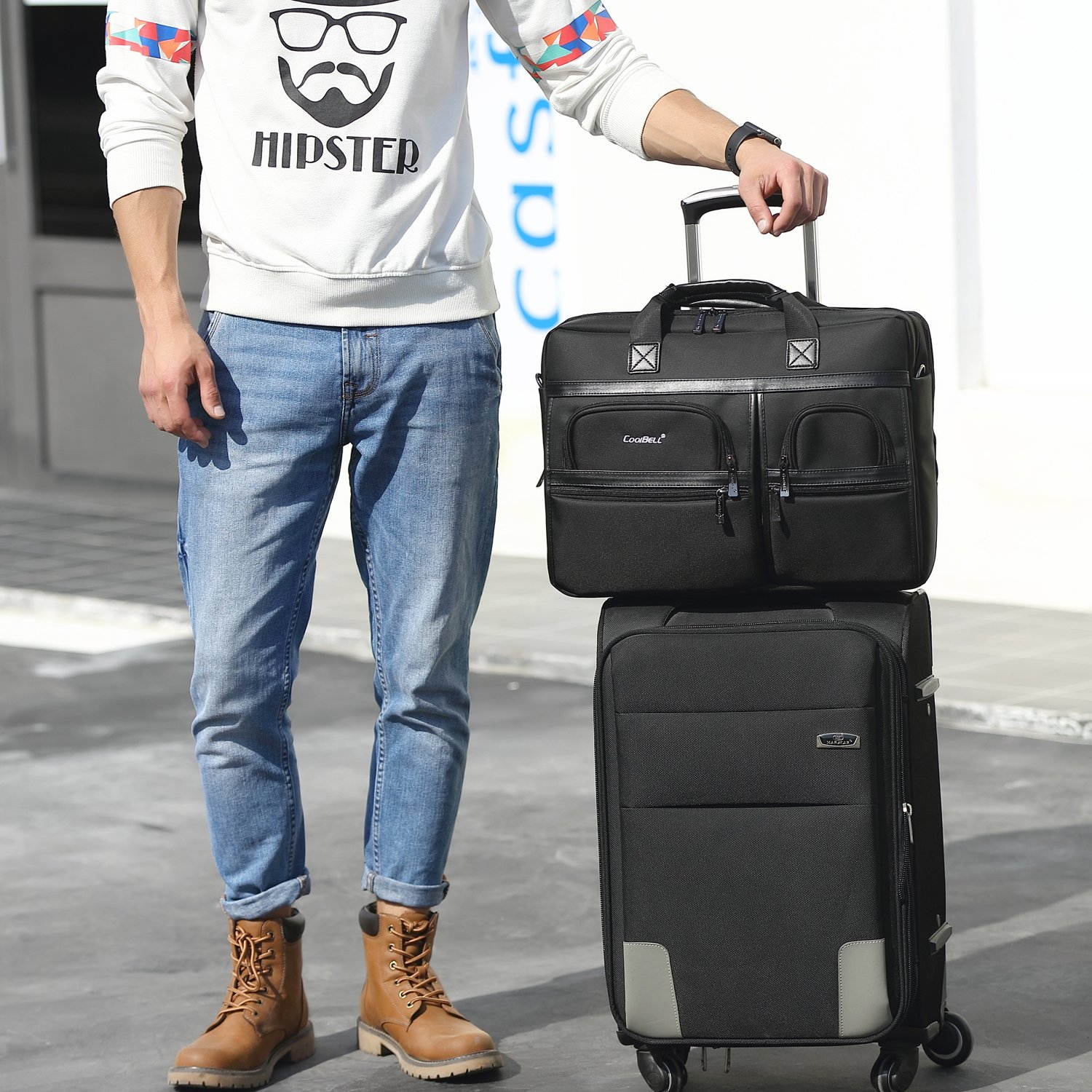 LUOM 17.3" Laptop Bag Laptop Briefcase Fits Up to 17.3 Inch Laptop Water-Repellent Gaming Computer Bag Shoulder Bag Large Capacity for Travel/Business/School/Men, CB-5003,  Black