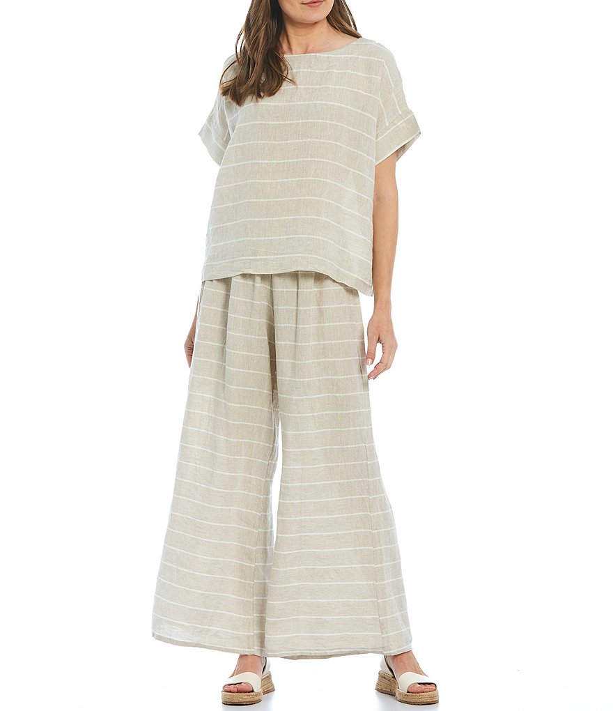 Bryn Walker Orla Stripe Linen Round Neck Cap Sleeve Shirt