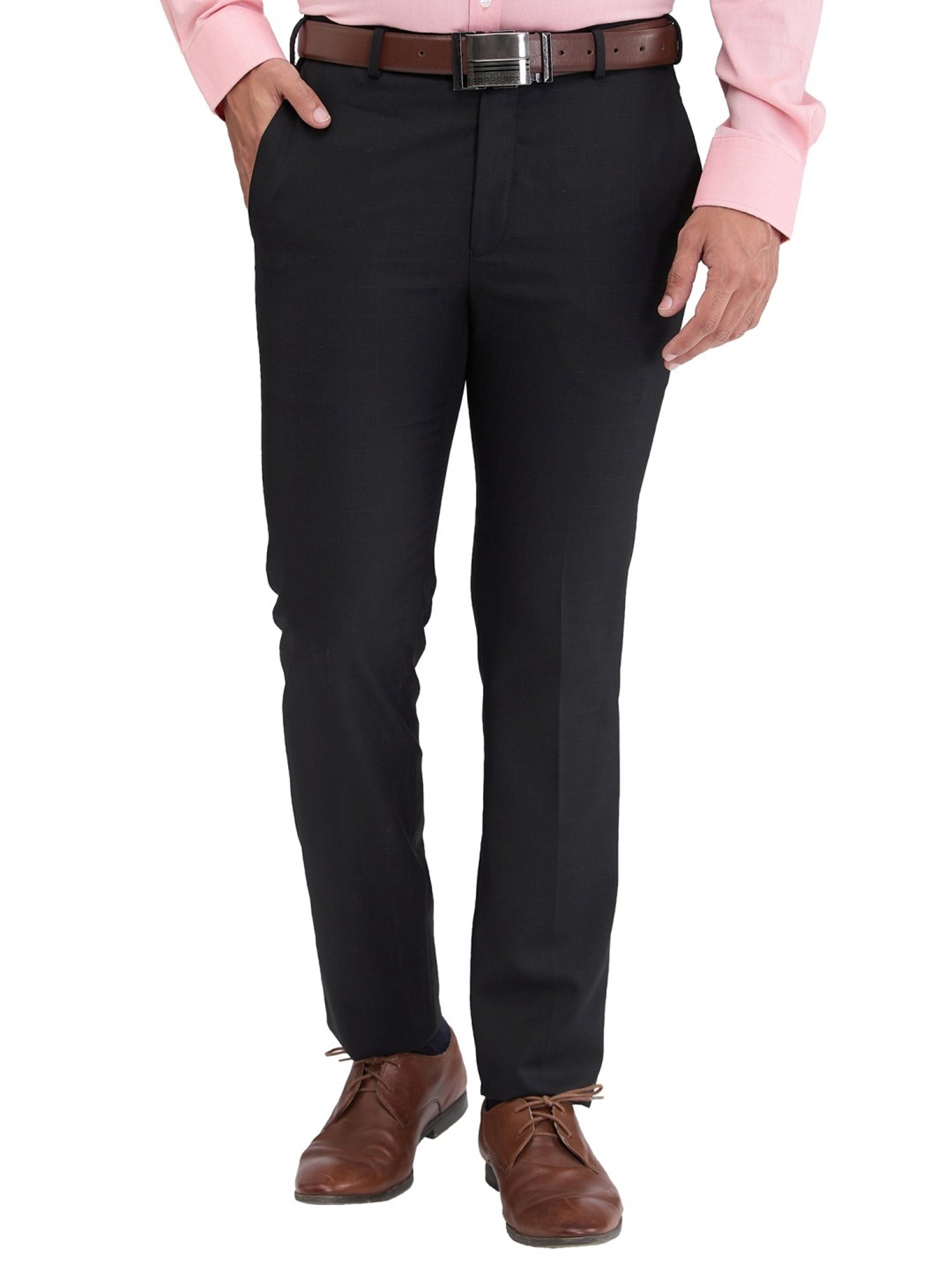 Park Avenue Black Super Slim Fit Checks Trousers