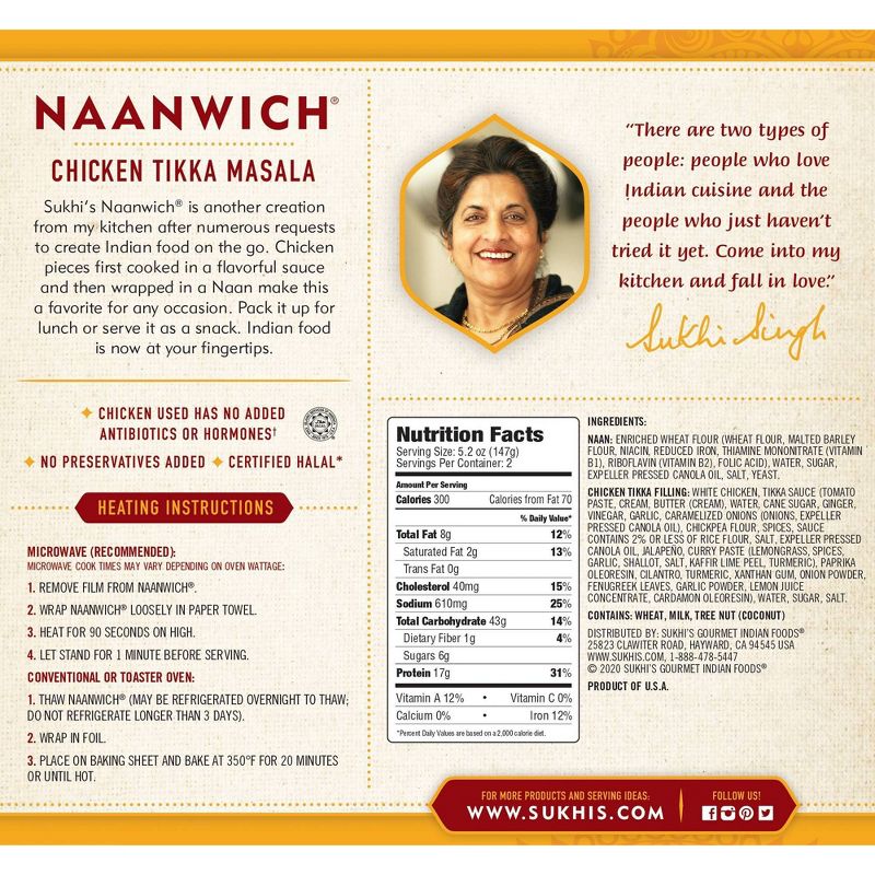 Sukhi's Frozen Chicken Tikka Masala Naanwich - 10.4oz/2ct