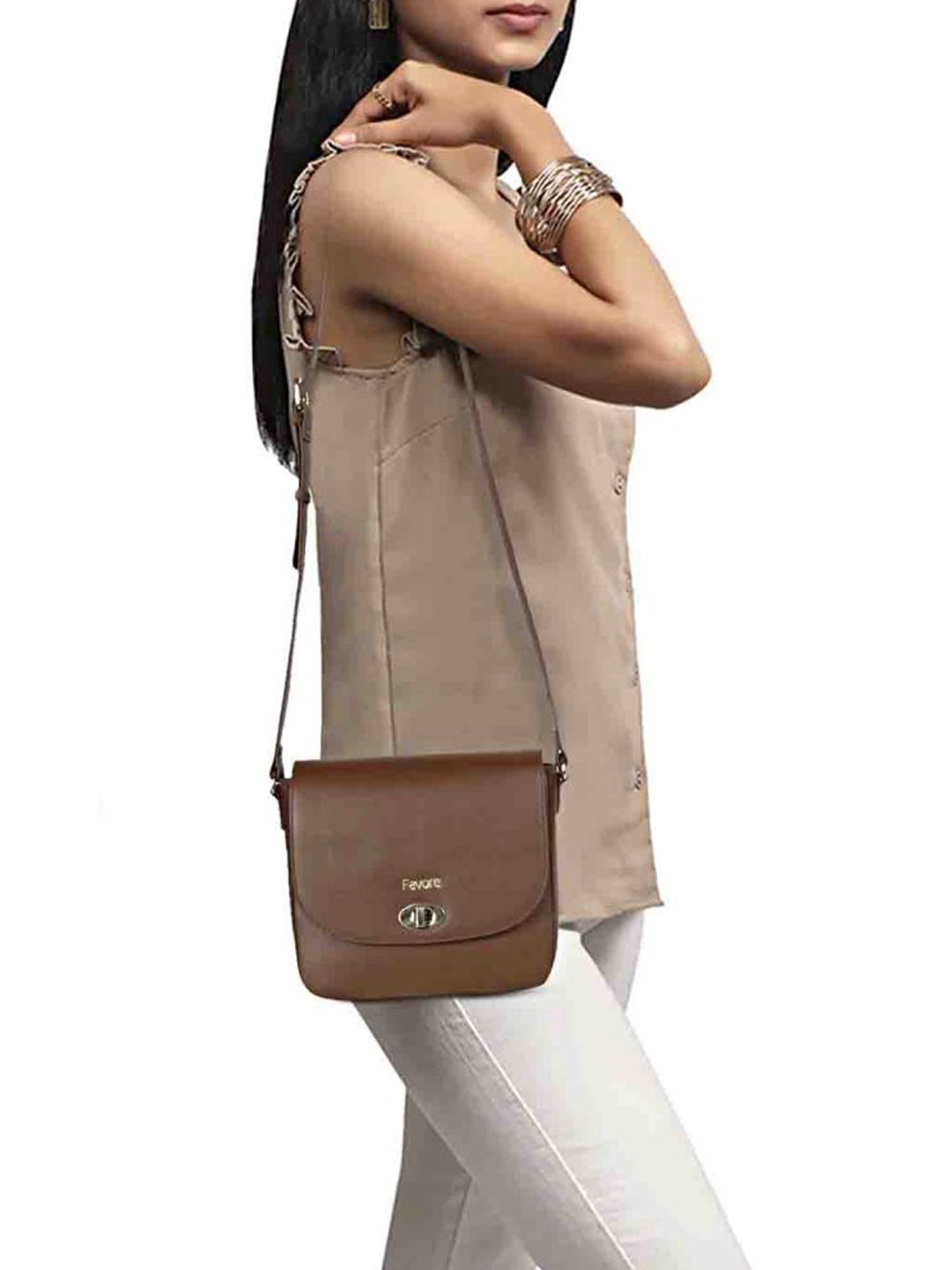 Favore Dark Brown Solid Small Sling Handbag