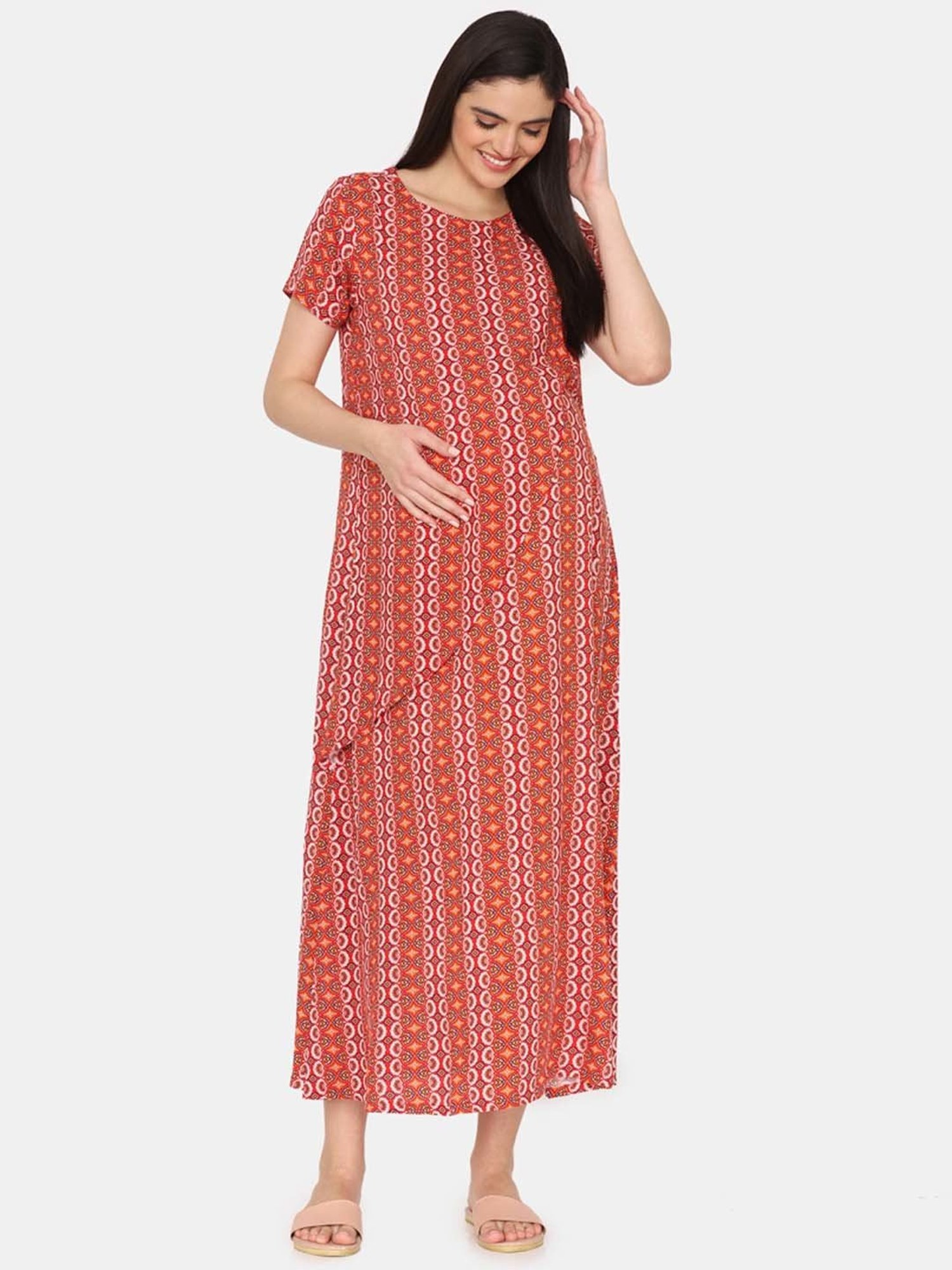 Coucou by Zivame Red Printed Maternity Nighty