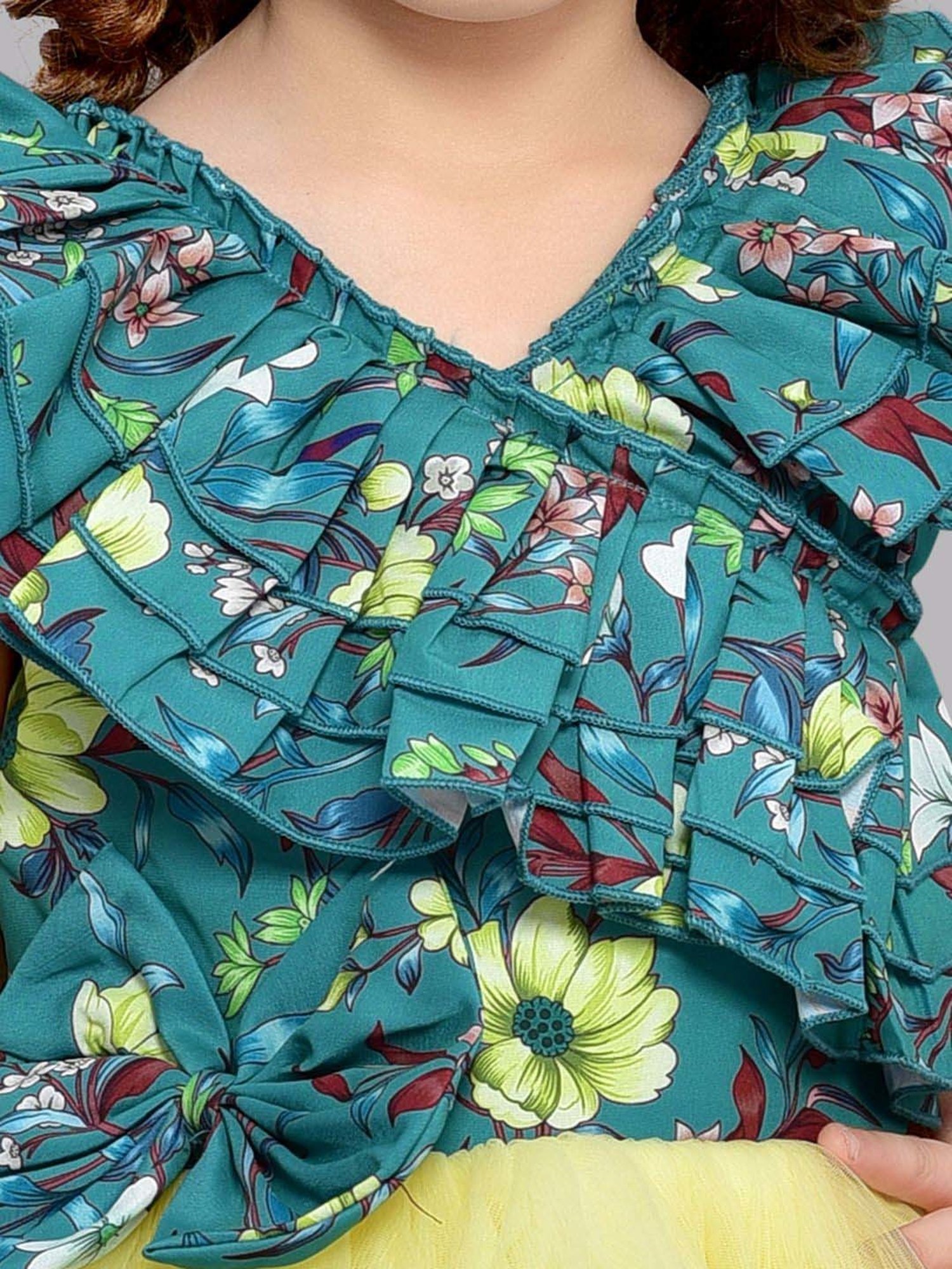 Pink Chick Kids Yellow & Blue Floral Party Gowns