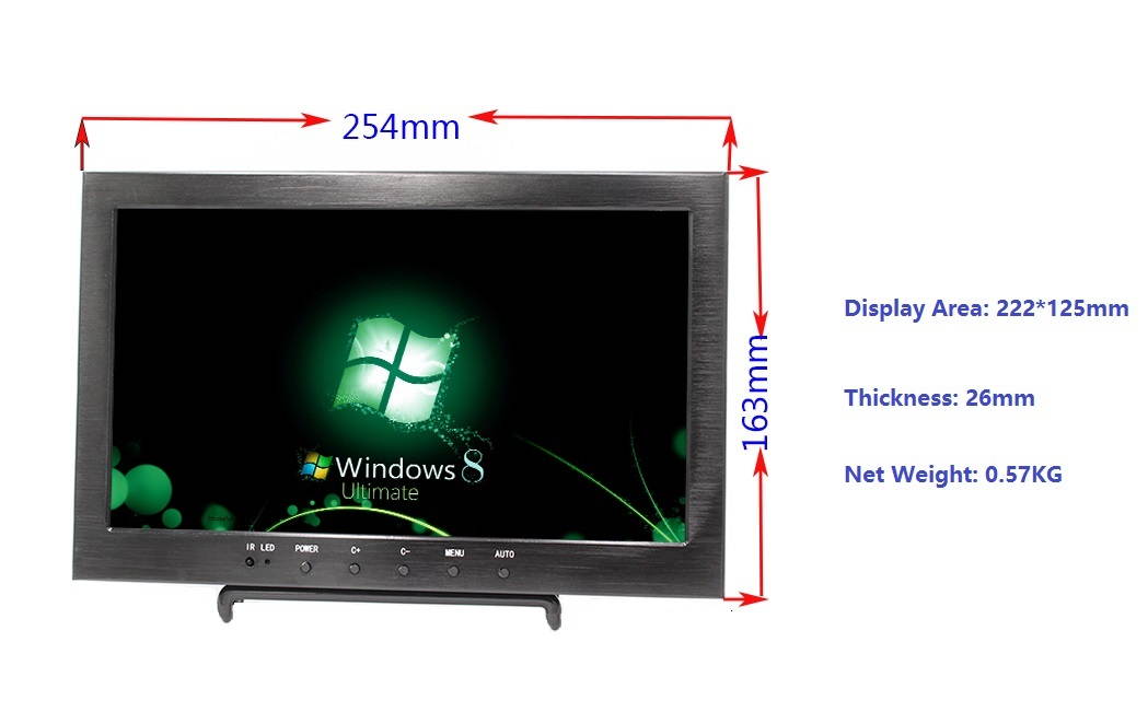 10" Monitor 1366&times;768 60Hz IPS LCD Portable Monitor with HDMI / VGA / USB / AV / RCA / Headphone Ports, 400cd/m2  800:1, Without Touch, 10 inch Portable Display Applied to Various Terminal Display.
