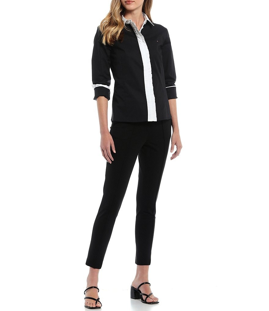 Tommy Hilfiger V-Neck Long Sleeve Printed Button Front Blouse