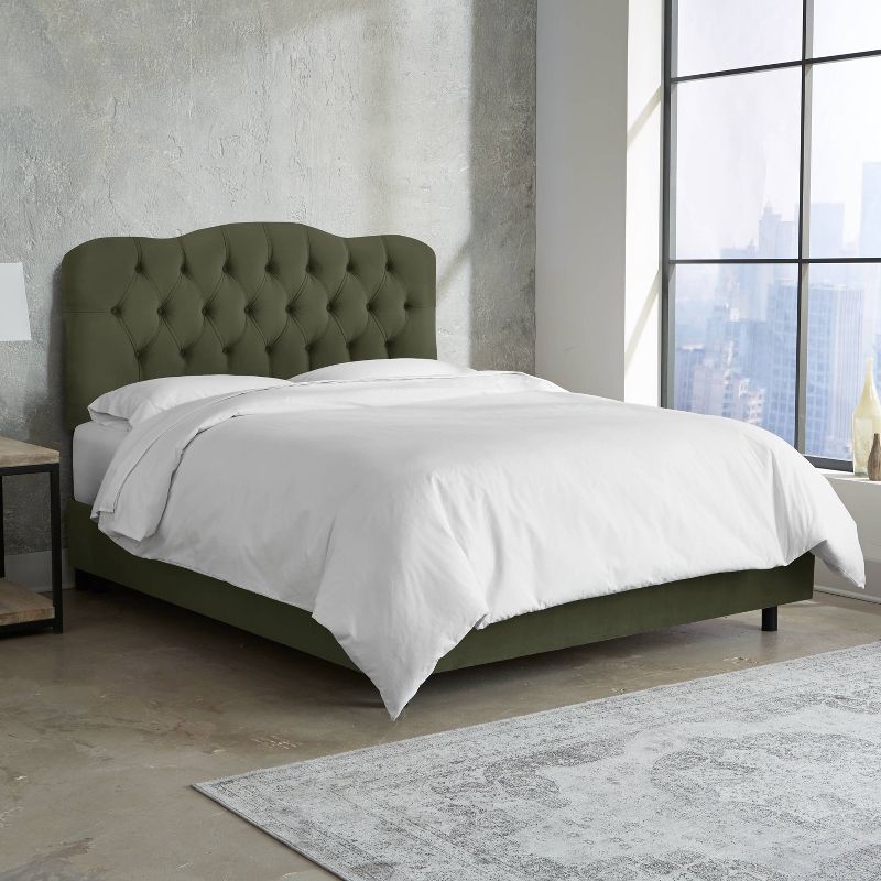 King Tufted Bed Velvet Loden - Skyline Furniture