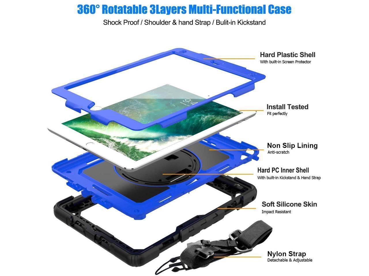 iPad 9.7 2018 2017 Case iPad Air 2 Case iPad Pro 9.7 Case Heavy Duty Rugged Shockproof Protective Hard Case Cover For for Apple iPad 6th / 5th Generation / iPad Air 2 / iPad Pro 9.7 inch