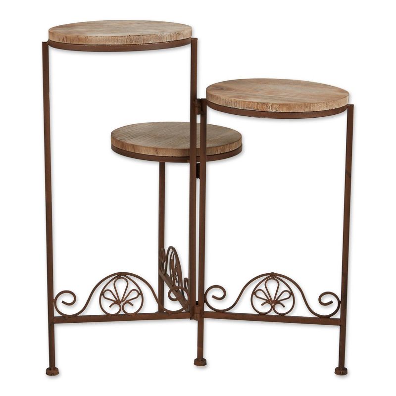 15" Indoor/Outdoor Iron Rustic Triple Planter Stand Brown - Zings & Thingz