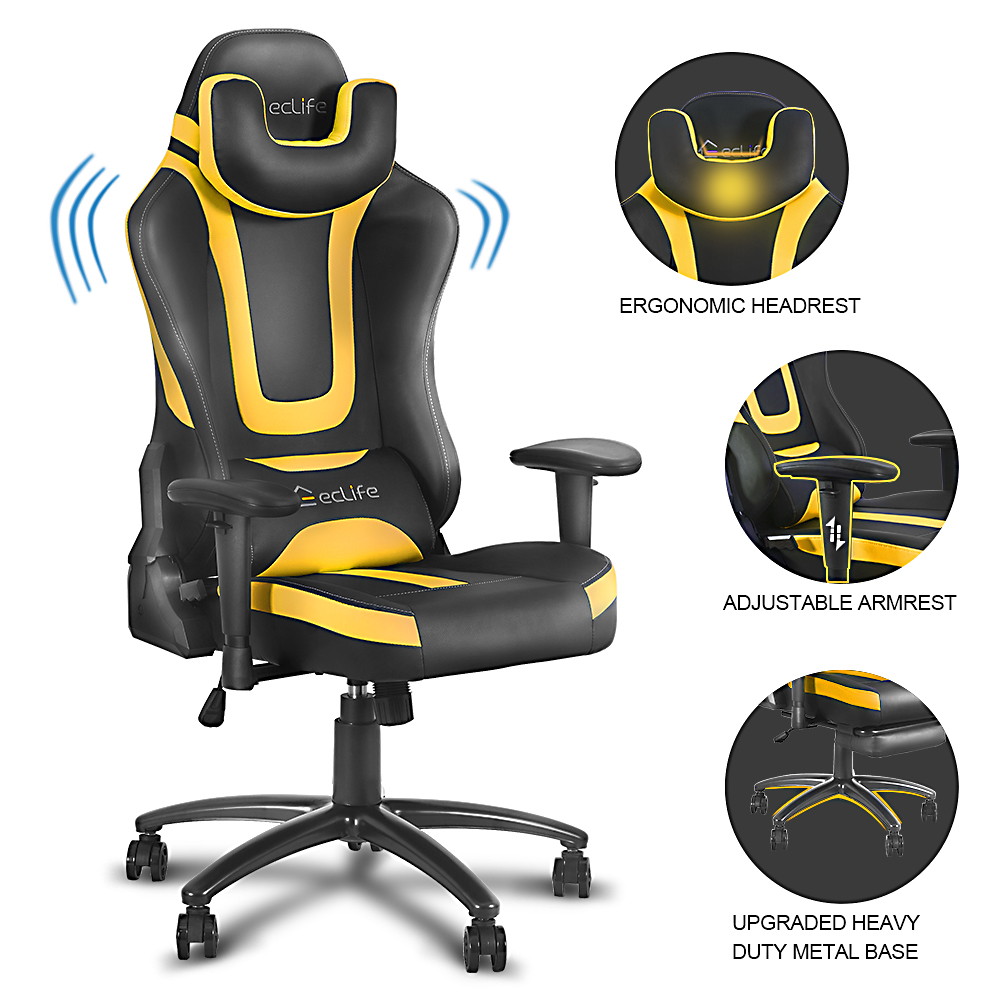 Eclife Ergonomic Video Game Chair PU Leather Computer Recliner Office Chair with Massage Lumbar Support and Removable Headrest Gaming Chair
