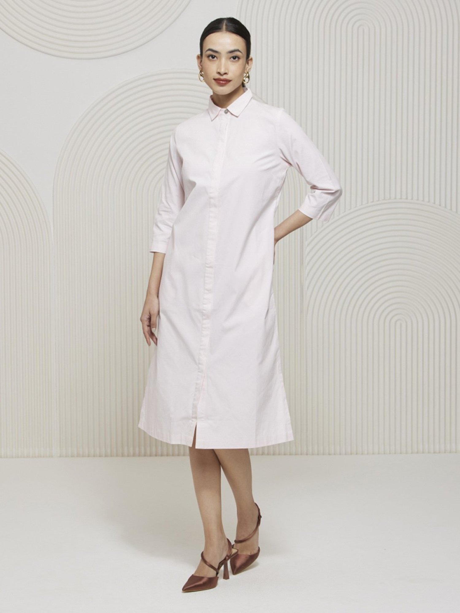 Artagai Pink Polin Elevated Basics Shirt Dress with Concealed Placket