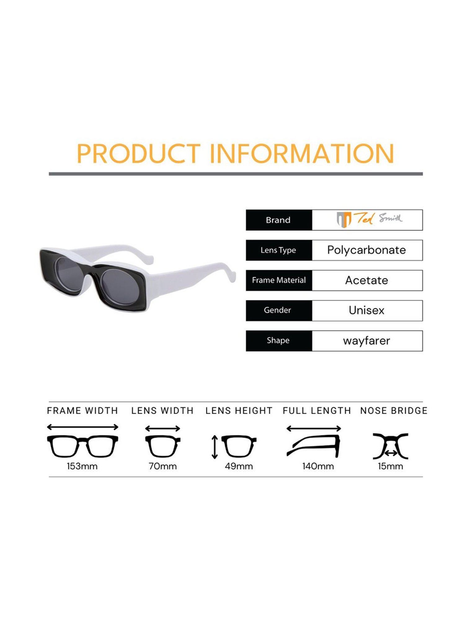 Ted Smith Grey Square UV Protection Unisex Sunglasses