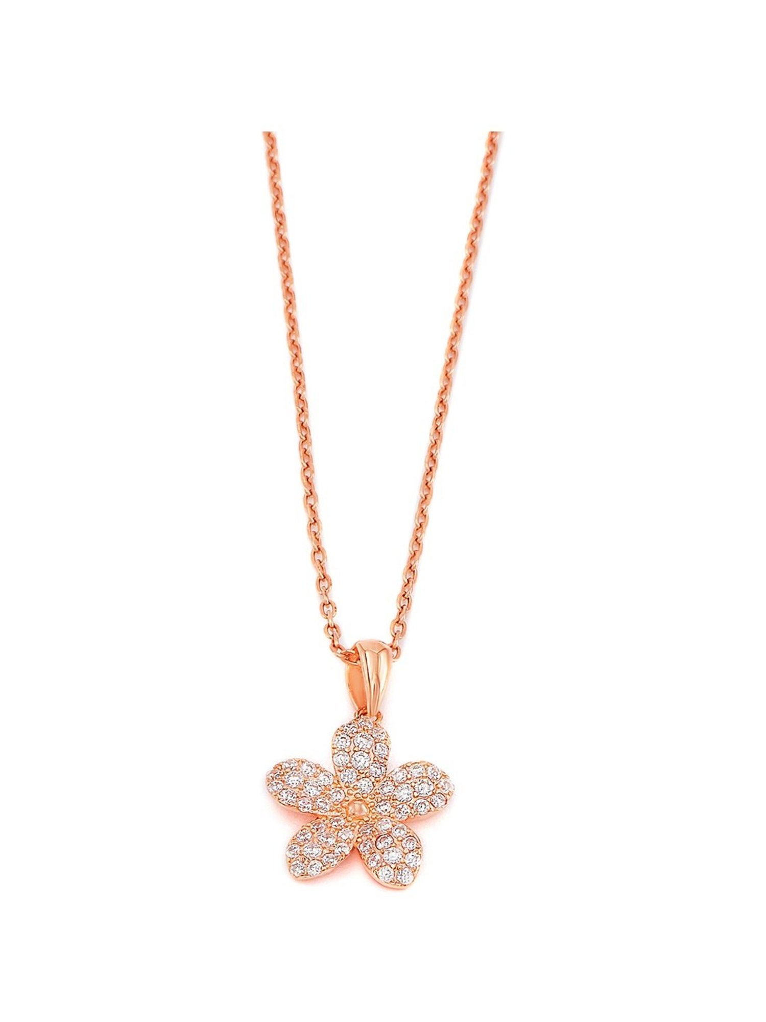 Silberry 92.5 Sterling Silver Rose Gold Floweret Pendant with Chain