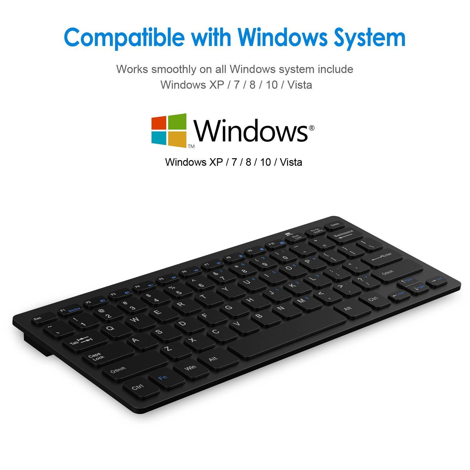 JETech Ultra-Slim 2.4G Wireless Keyboard  (Black) - 2160  for  Windows XP /7/8/10/Vista
