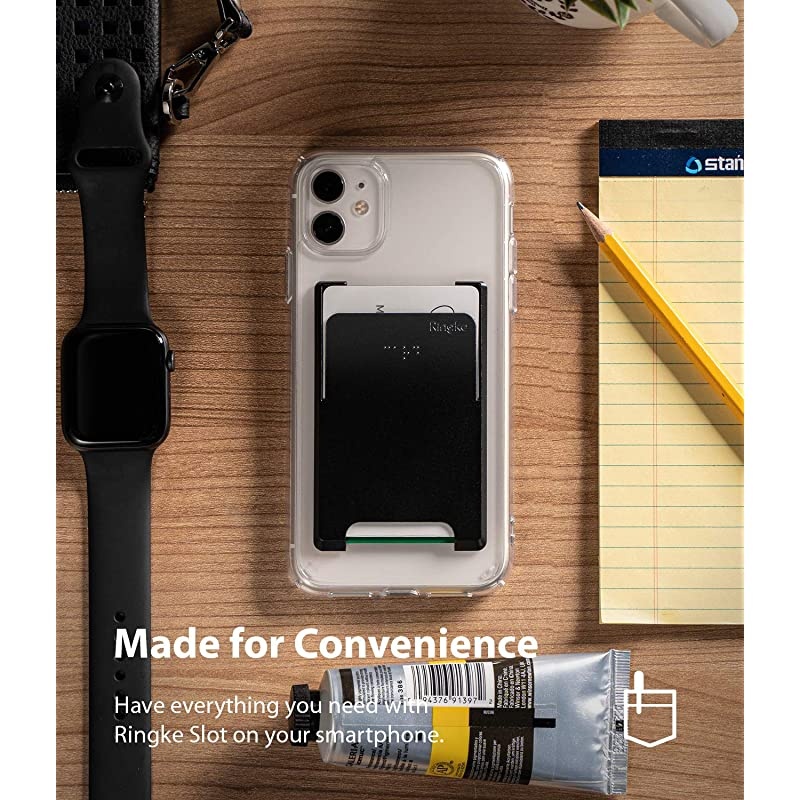 Slot Card Holder Designed for Smartphones Adhesive Stick On Wallet Case Minimalist Slim Hard Premium Credit Card Cash Sleeve Black