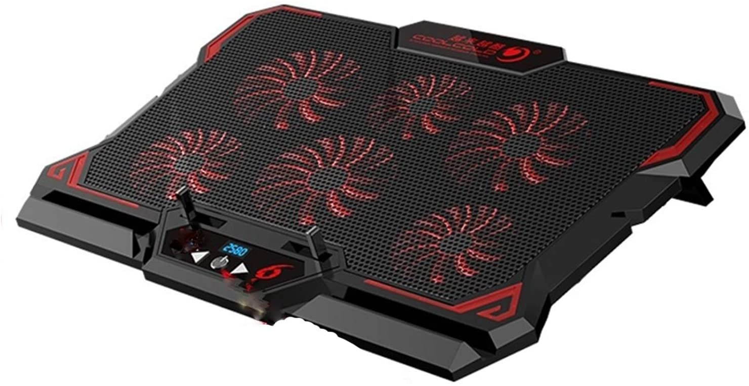 RGB Laptop Cooling Pad with 6 Quiet LED Fans 5 Heights Adjustable and Phone Stand, Dual USB Ports Gaming Laptop Cooler for 11"-18" Gaming Laptops (Blue)