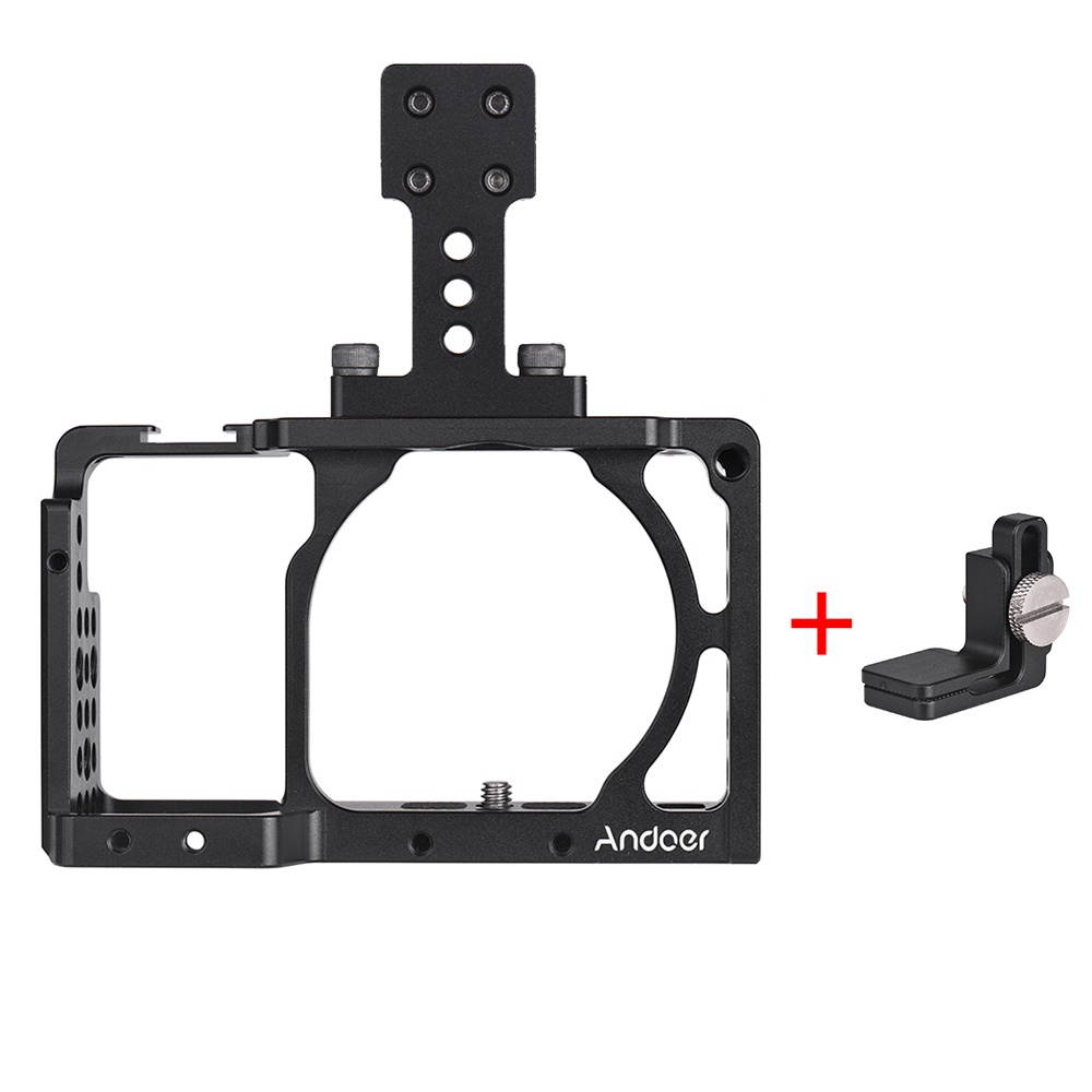 Andoer Protective Aluminum Alloy Video Camera Cage + Top Handle Kit Film Making System with Cable Clamp for Sony A6000 A6300 A6500 NEX7 ILDC to Mount Microphone Monitor Tripod Lighting Accessories