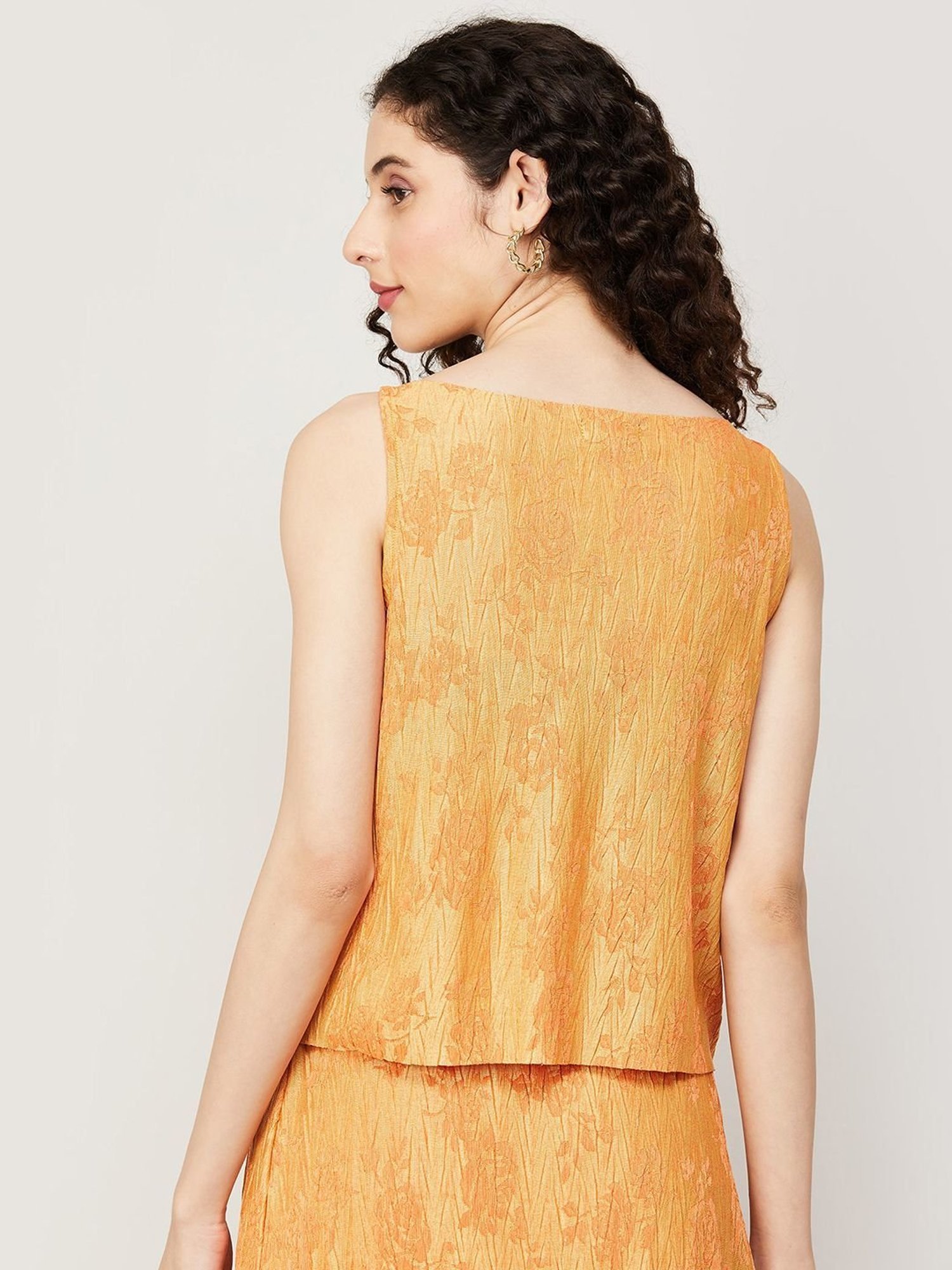 Code by Lifestyle Orange Self Pattern Top