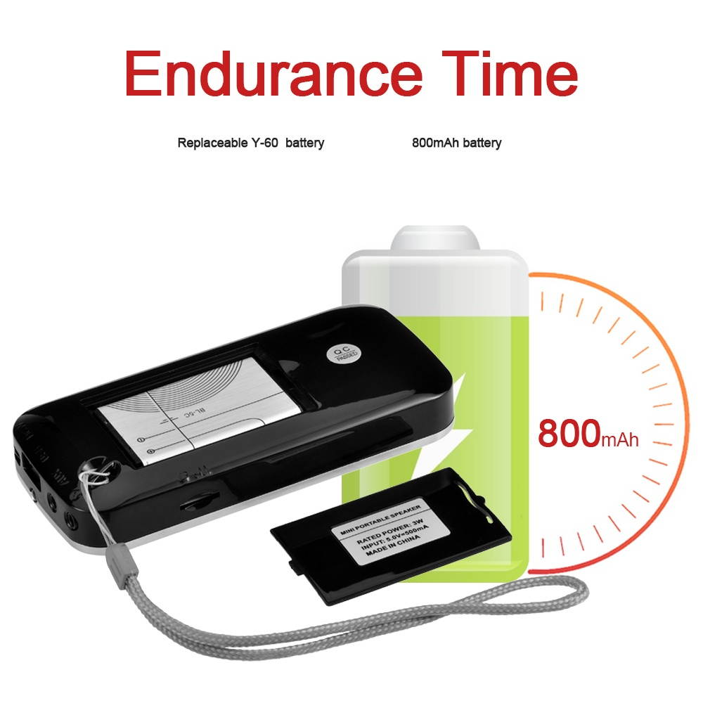 Y-501 Mini FM Radio Digital Portable 3W Stereo Speaker MP3 Audio Player High Fidelity Sound Quality w/ 0.75 Inch Display Screen LED Flashlight Support USB Drive TF Card AUX-IN Earphone-out