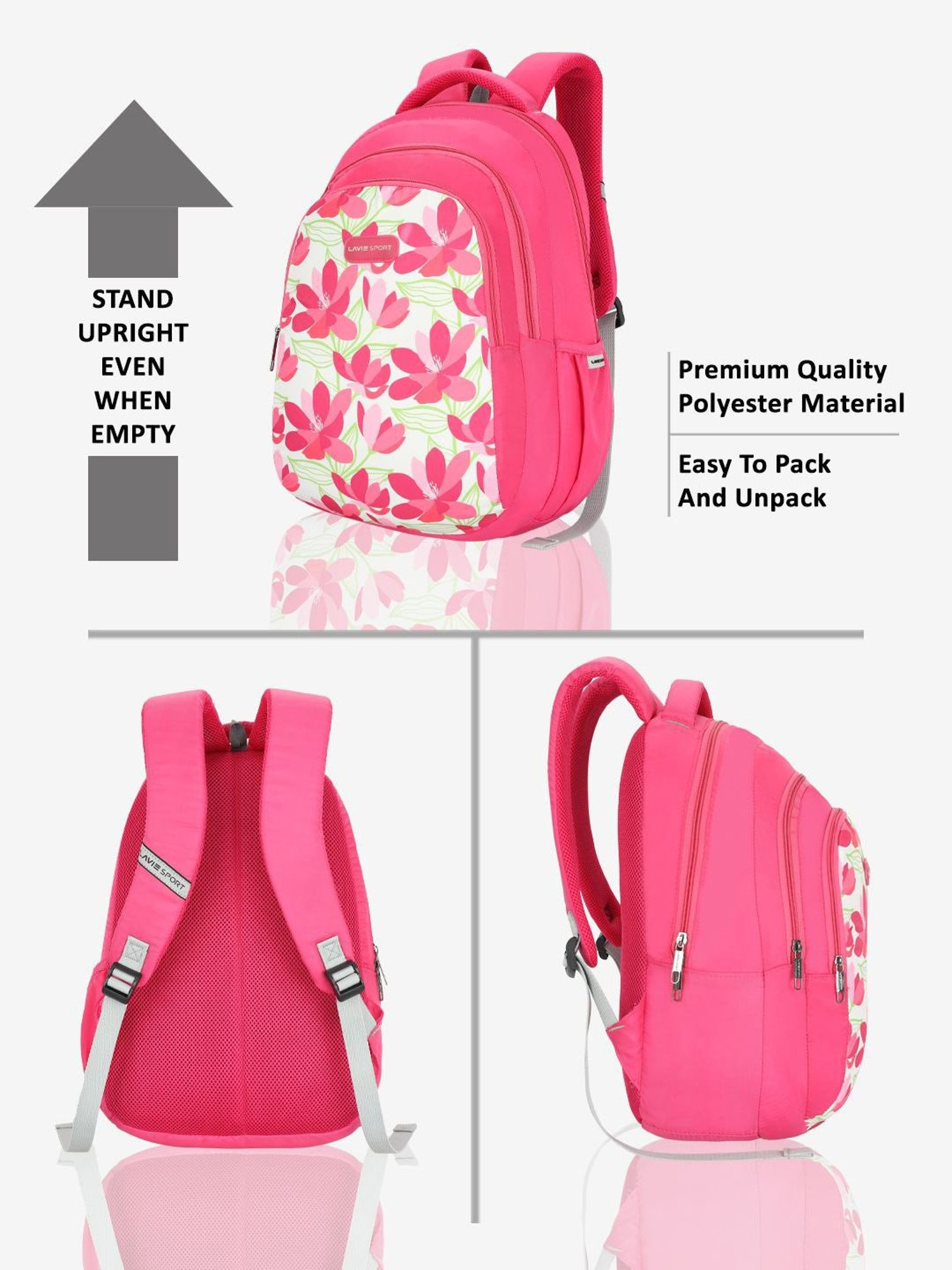 Lavie Sport Carolina Magenta Polyester Printed Laptop Backpack - 26 Ltrs