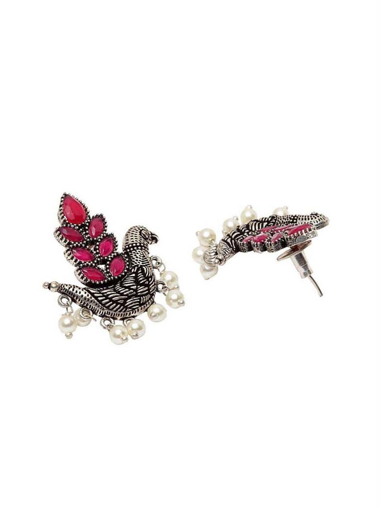 Panash Silver-Plated & Pink Oxidised Stud Earrings