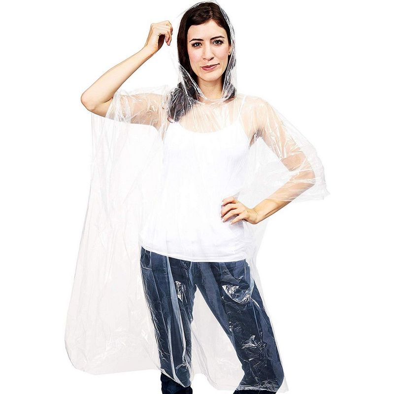 Juvale 50 Count Clear Disposable Adult Emergency Rain Ponchos with Hood
