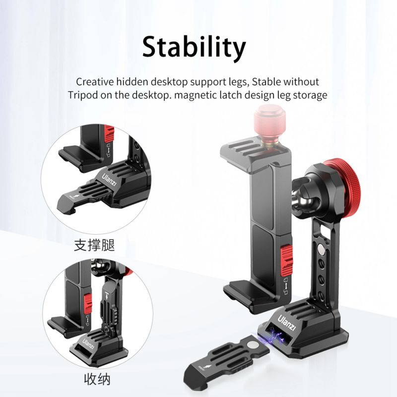 Ulanzi ST-14 Iron Man III Vertical Shooting Metal Smartphone Mount Holder Cold Shoe Tripod Mount for LED Light Mic Vlog Mount