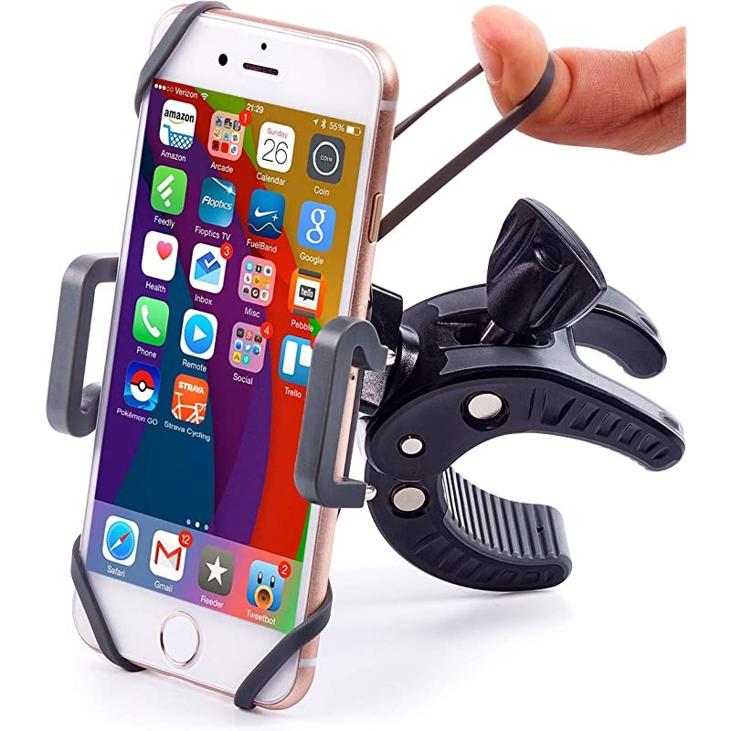 Motorcycle Phone Mount - for iPhone 12 (11, Xr, SE, Max/Plus), Galaxy S20 or Any Cell Phone - Universal ATV, Mountain & Road Bicycle Handlebar Holder. +100 to Safeness & Comfort
