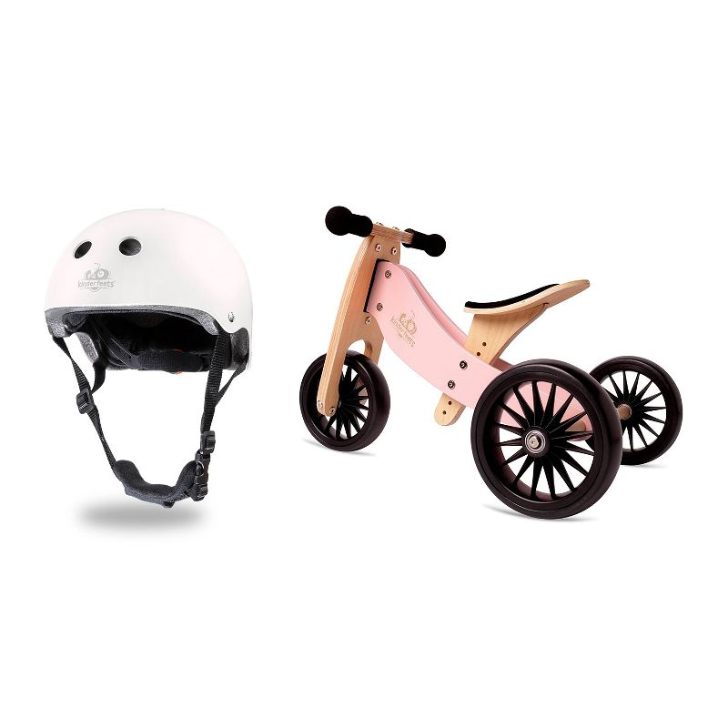 Kinderfeets White Adjustable Toddler and Kids Bike Helmet Bundle with Kinderfeets Rose Tiny Tot PLUS 2-in-1 Balance Trike Tricycle