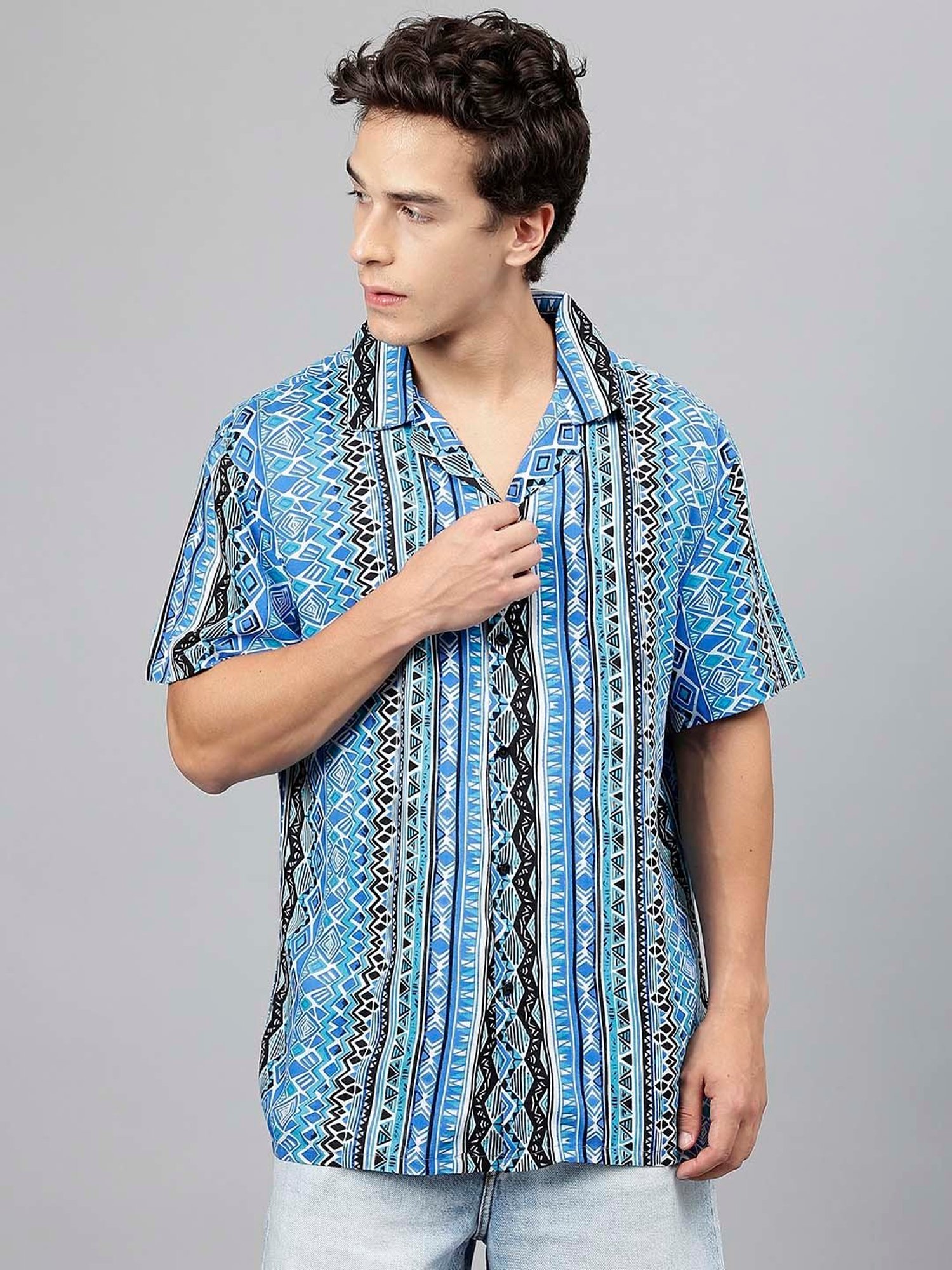 English Navy Blue Relaxed Fit Printed Shirt